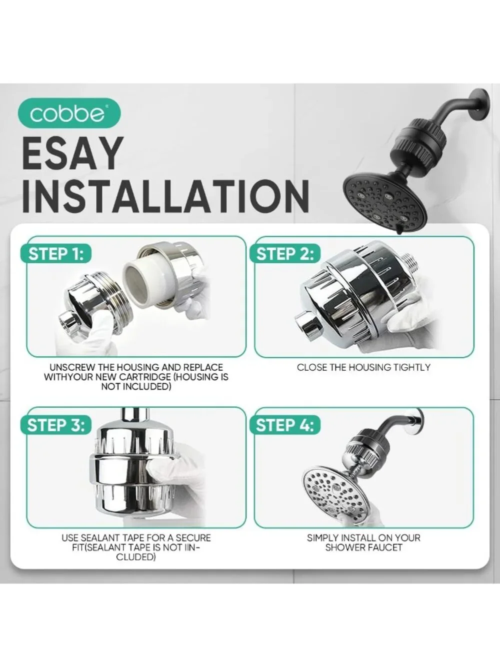 High Output Shower Filter 2 Pack - 99% Removal for Hard Water, Chlorine & Heavy